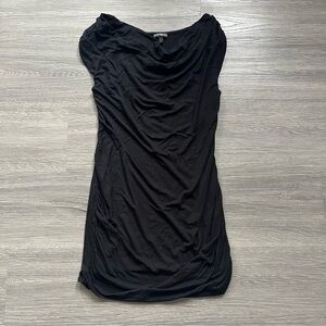 Express Off Shoulder Cowl Black Mini Shirt Dress